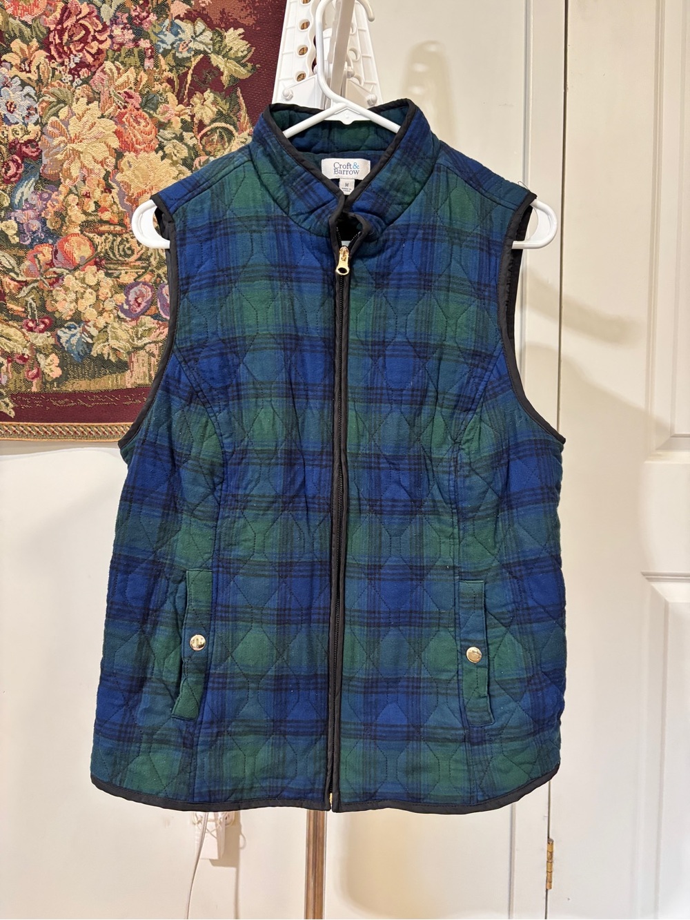 Croft & Barrow 100% Cotton Black Watch Plaid Quilted Vest M Tartan